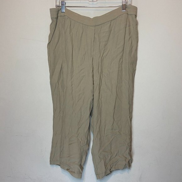 J Jill Women L Crop Pull On Pant Beige Crinkle Elastic Stretch Waist Lightweight - Picture 1 of 10